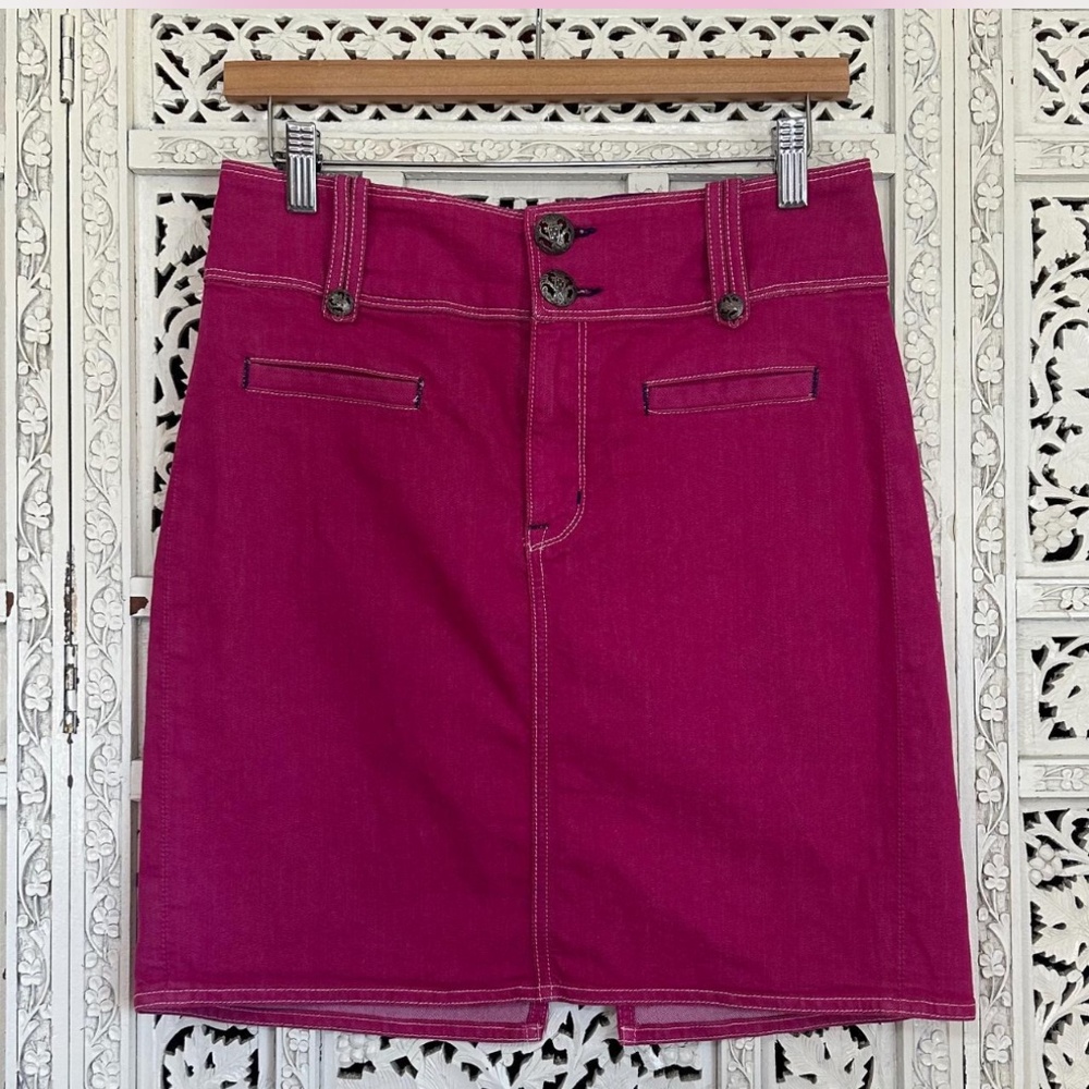 Rich & Skinny Coquette Magenta Pink Y2K Style Denim Skirt Sz 28